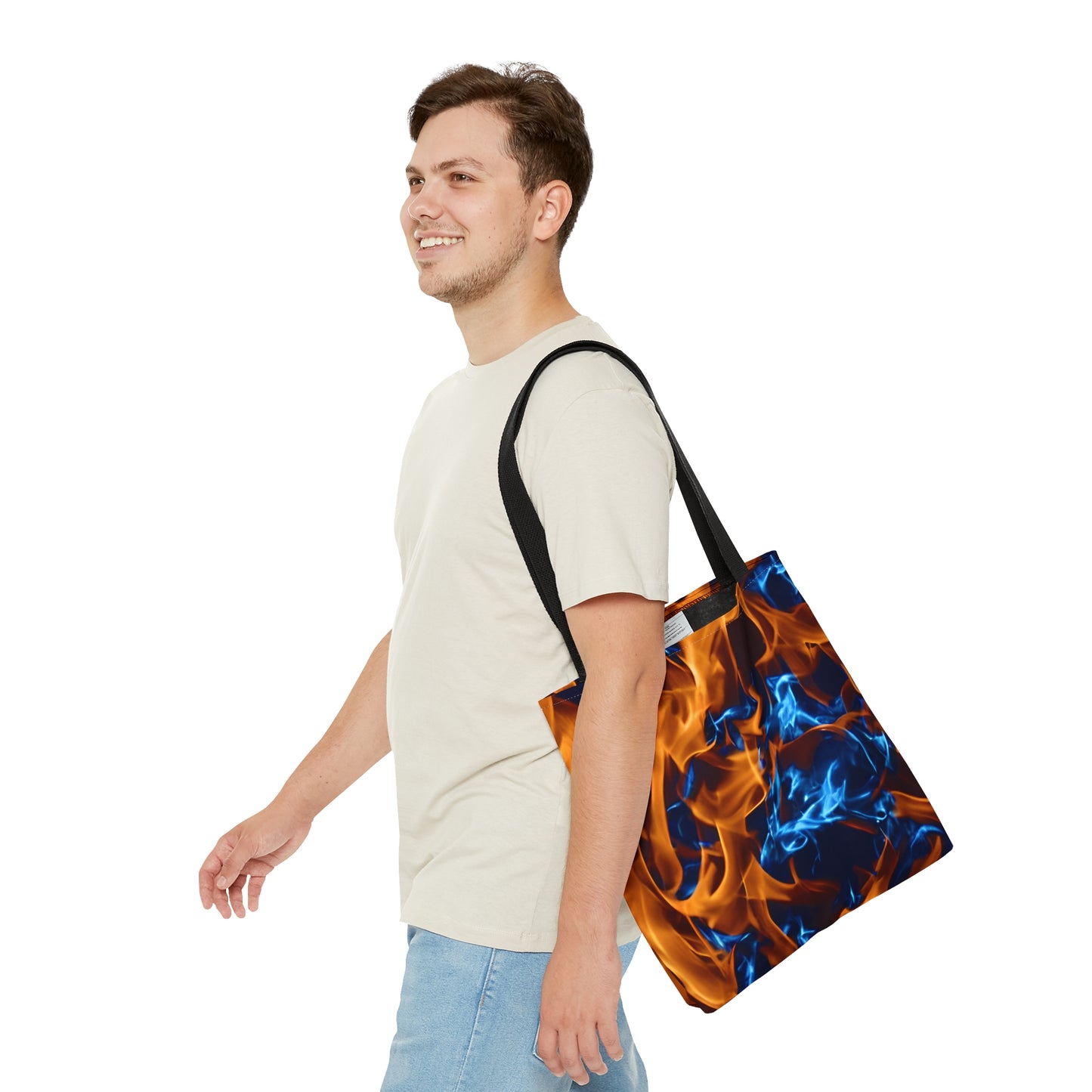 Blue and Orange Flame All Over Print (AOP) Tote Bag - Stylish and Spacious Carry-All