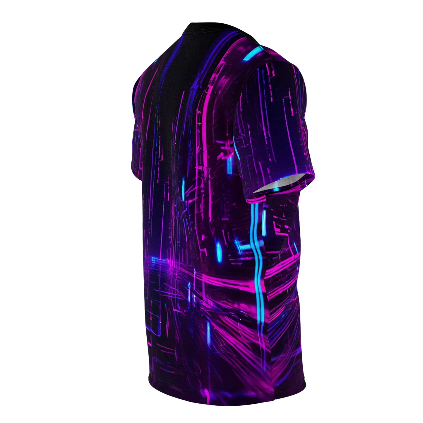 Cyberpunk Future All Over Print Shirt - Neon Lights on 3D Circuit Board Design Unisex Cut & Sew Tee (AOP)