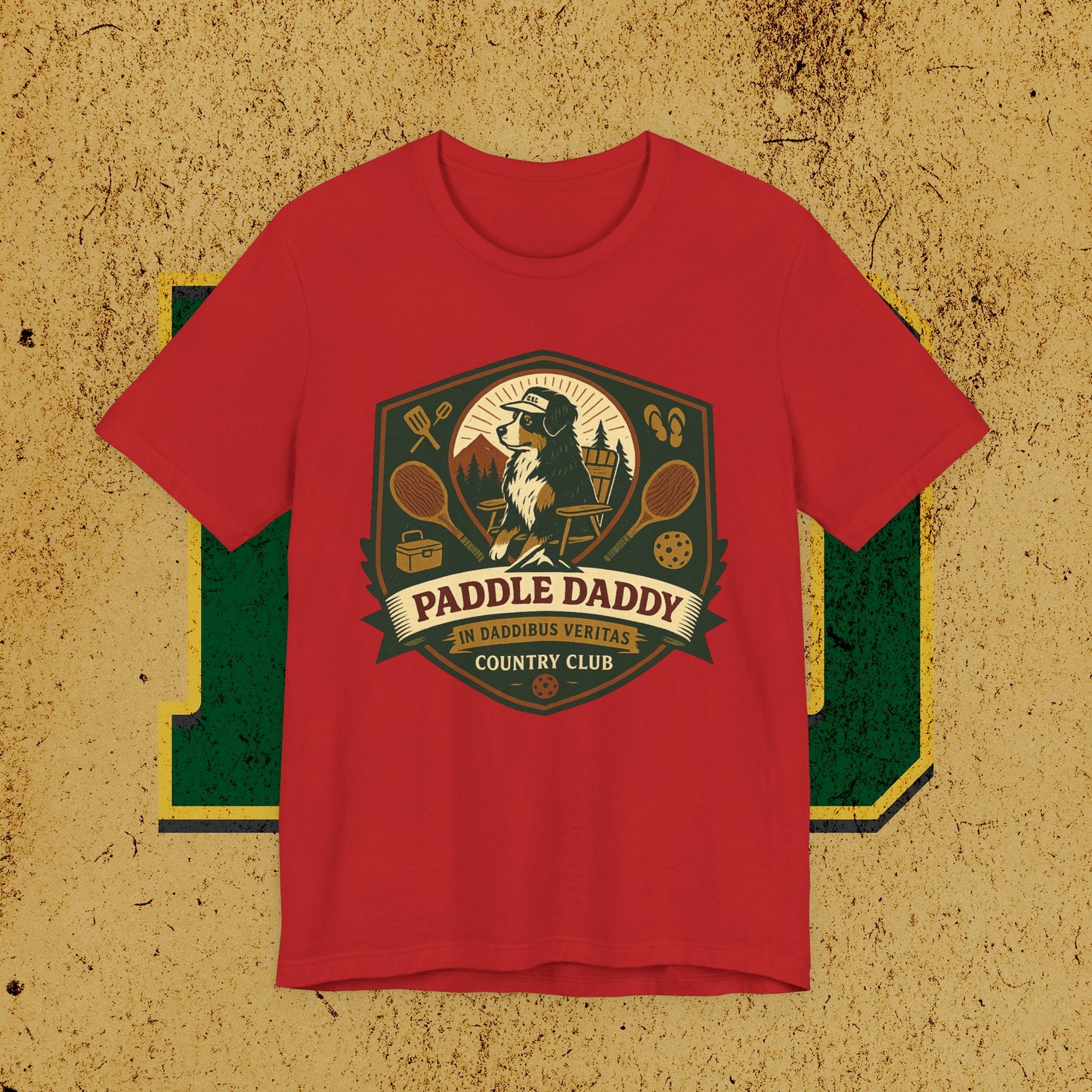 Paddle Daddy Country Club T-Shirt  Chloe Dog Graphic Tee, Funny Pickleball & Grill Shirt, In Daddibus Veritas Dadcore Apparel