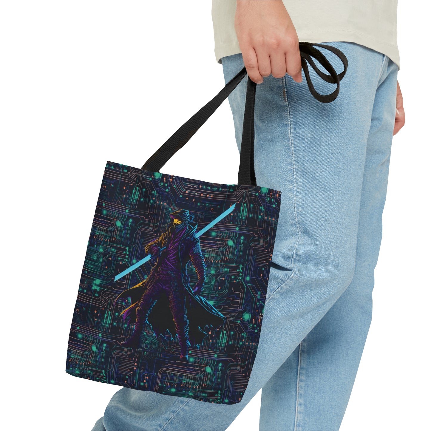 Cyberpunk Chic: Neon Circuit Board All Over Print Tote Bag