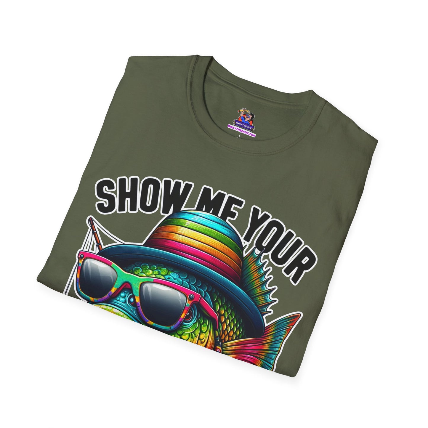 Show Me your Bobbers Unisex Softstyle T-Shirt Fishing humor, Fisherman Gift Pun T-Shirt Funny Fish Tee Fishy Vibes Unique Unisex Tee