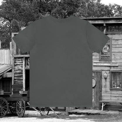 Spooky Saloon Showdown Gunslinging Skeleton Cowboy Halloween Unisex Jersey Short Sleeve Tee
