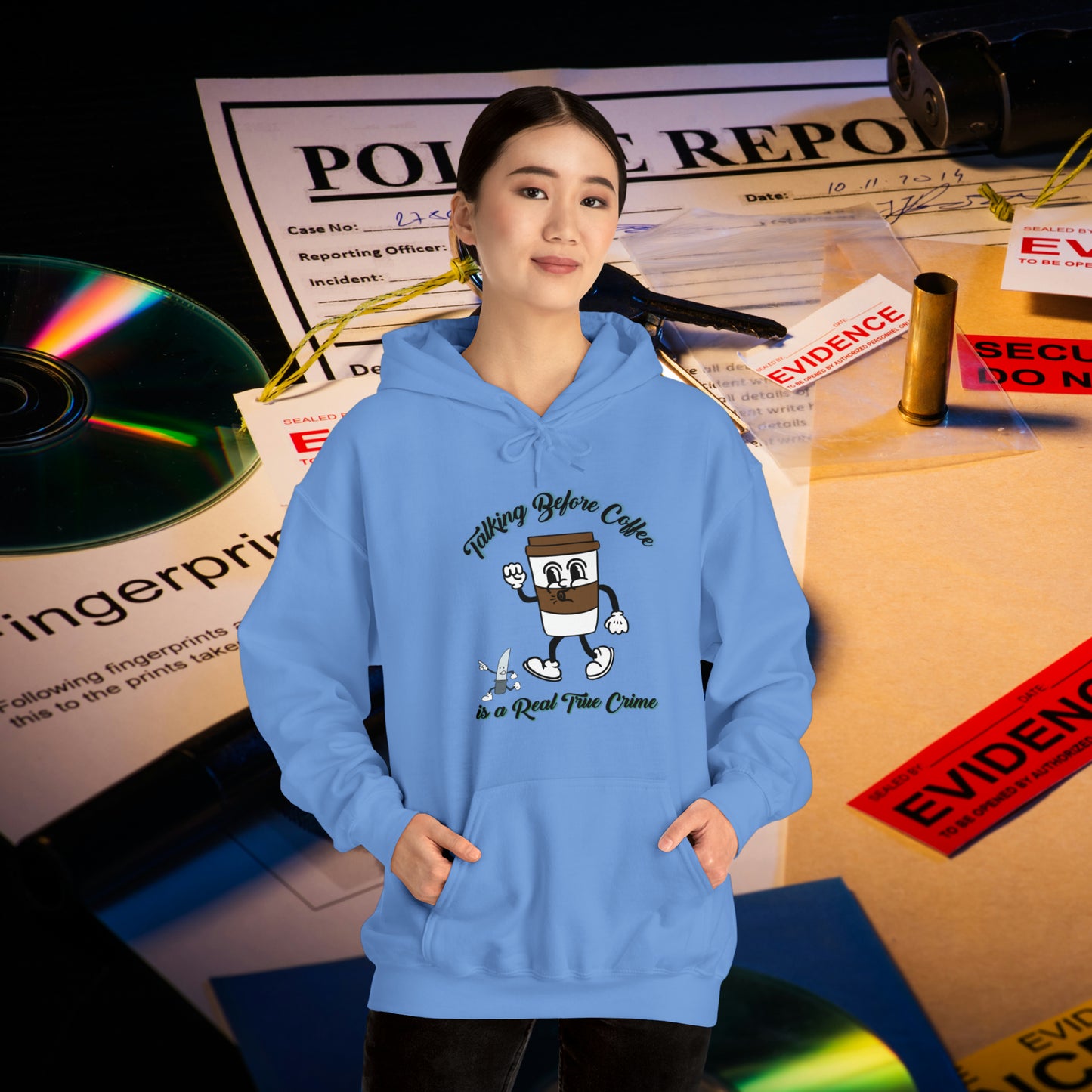 Retro Talking before Coffee is a Real True Crime Unisex Heavy Blend™ Hooded Sweatshirt Gifts for Him Gifts for Her