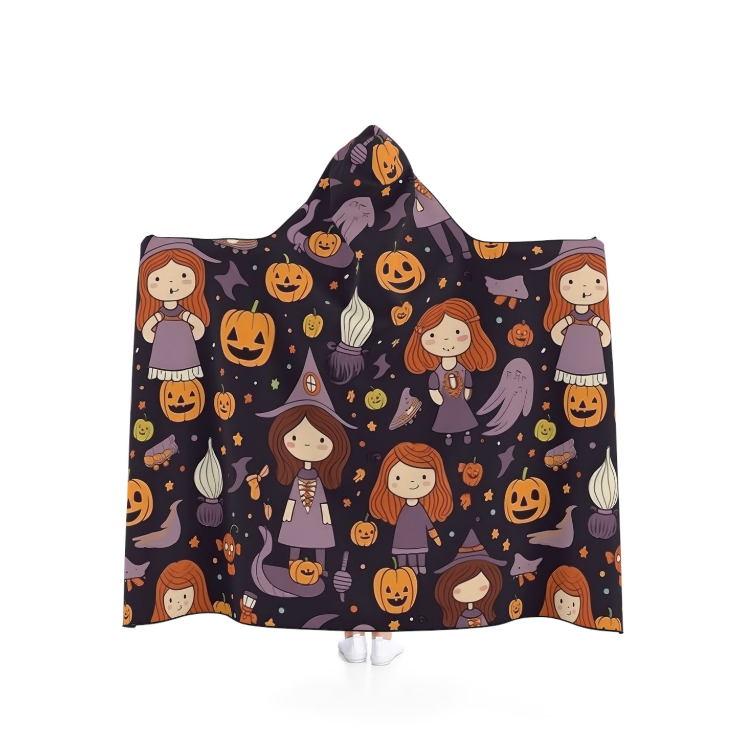 Halloween Trick or Treat Ghosts Witch Hats Jack o Lanterns Hooded Blanket