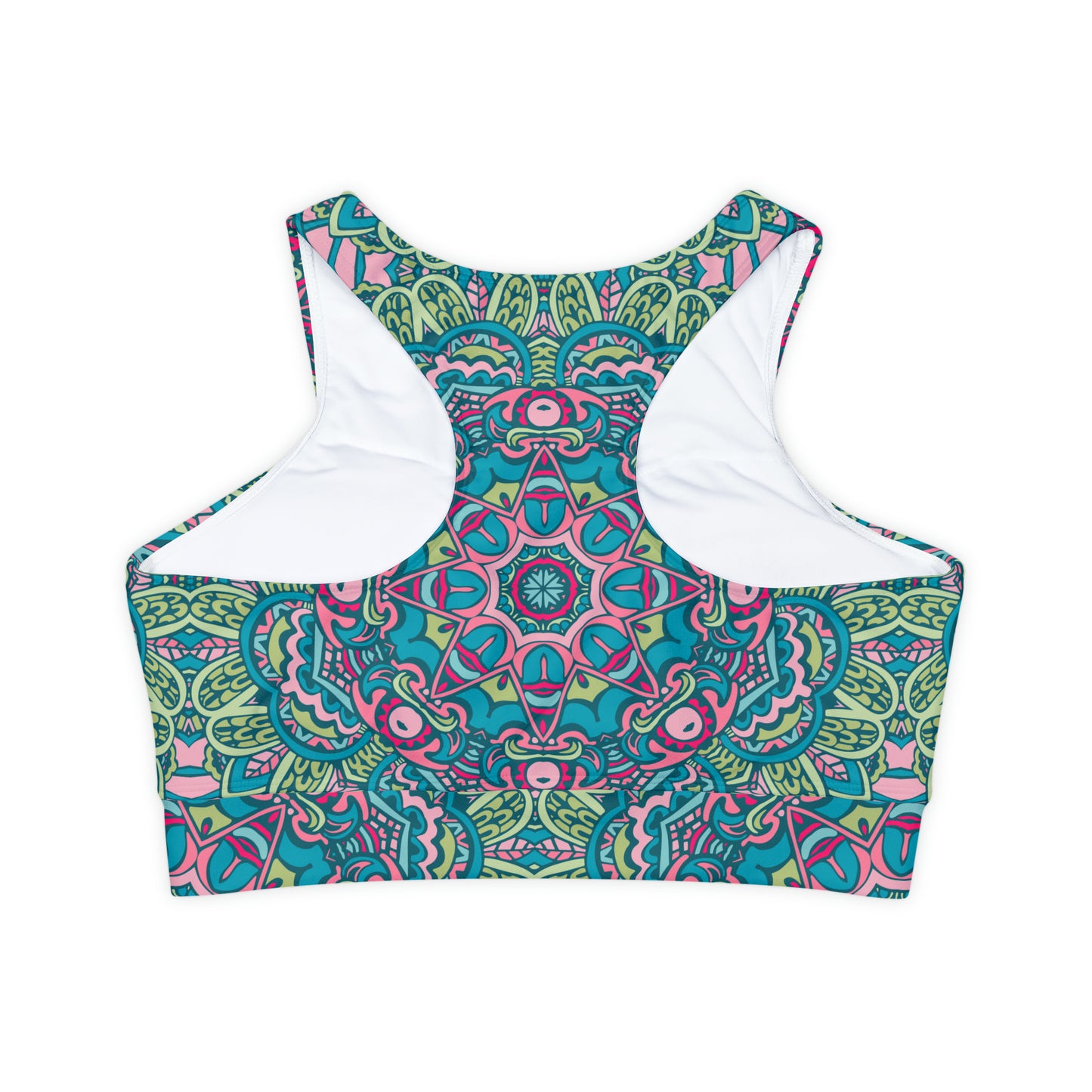 Fully Lined, Padded Sports Bra - Green and Blue Boho Vibes for Stylish Support