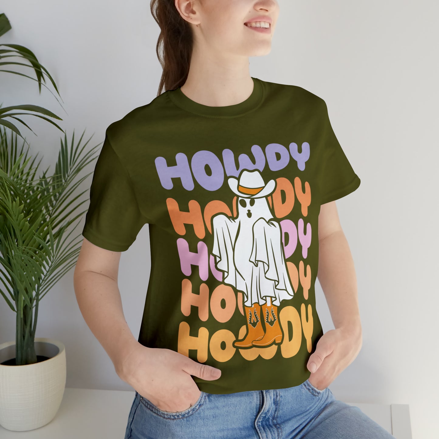 Cowboy Ghost Howdy Retro Halloween Unisex Jersey Short Sleeve Tee Gifts for Him Gifts For Her