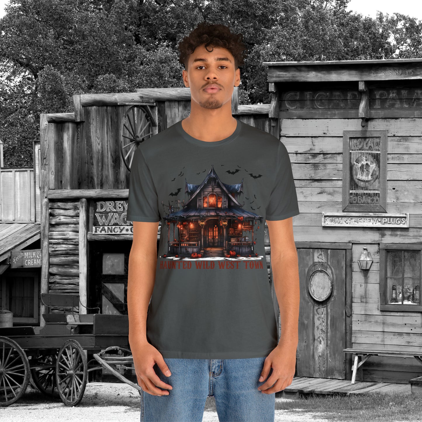 Haunted Wild West Town Halloween Western Unisex Jersey Short Sleeve Tee Gifts for Him Gifts For Her