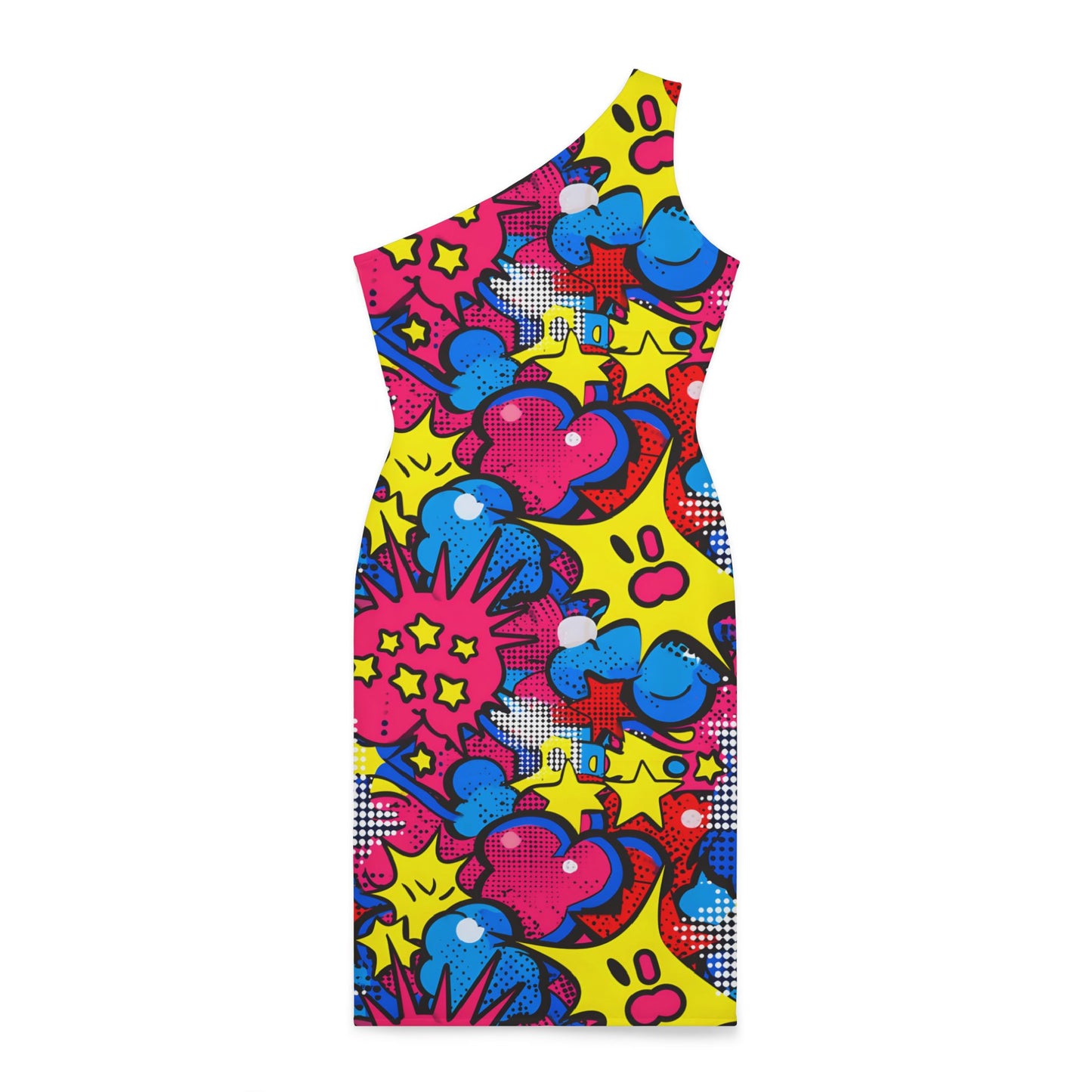 Colorful Chaos: Wearable Art Edition Shoulder Dress (AOP)