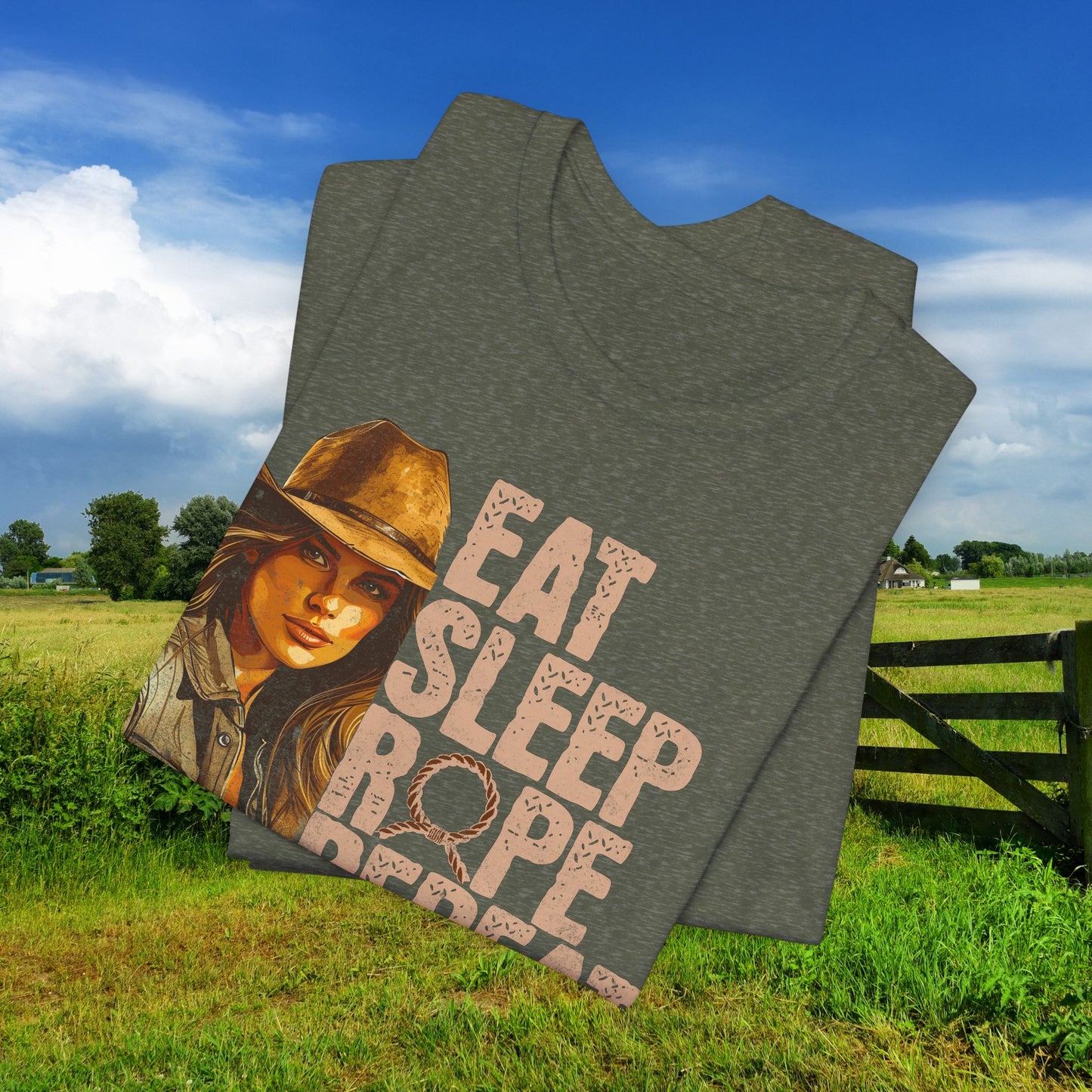 Rustic Cowgirl Tee - Eat Sleep Rope Repeat - Perfect for Country Lovers, Gift for Horse Riders, Western Style Shirt, Casual Wear, Farm [...]