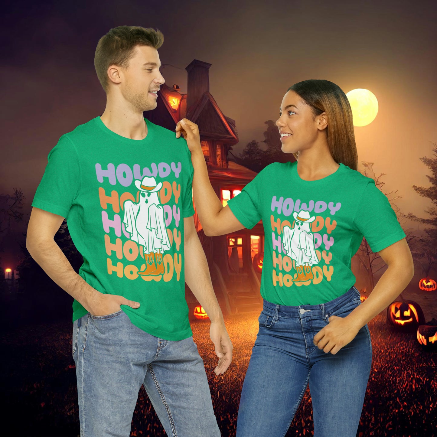 Cowboy Ghost Howdy Retro Halloween Unisex Jersey Short Sleeve Tee Gifts for Him Gifts For Her