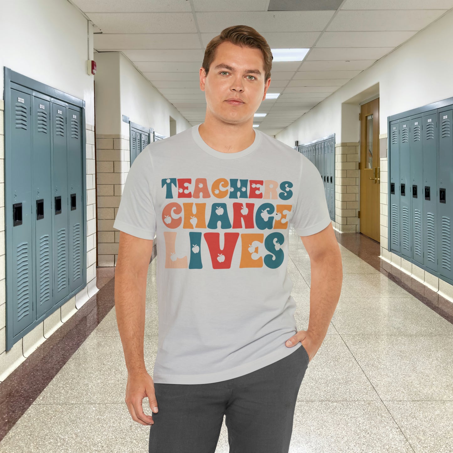 Colorful Teachers Change Lives Back to School Unisex Jersey Short Sleeve Tee Gifts for him, Gifts for Her