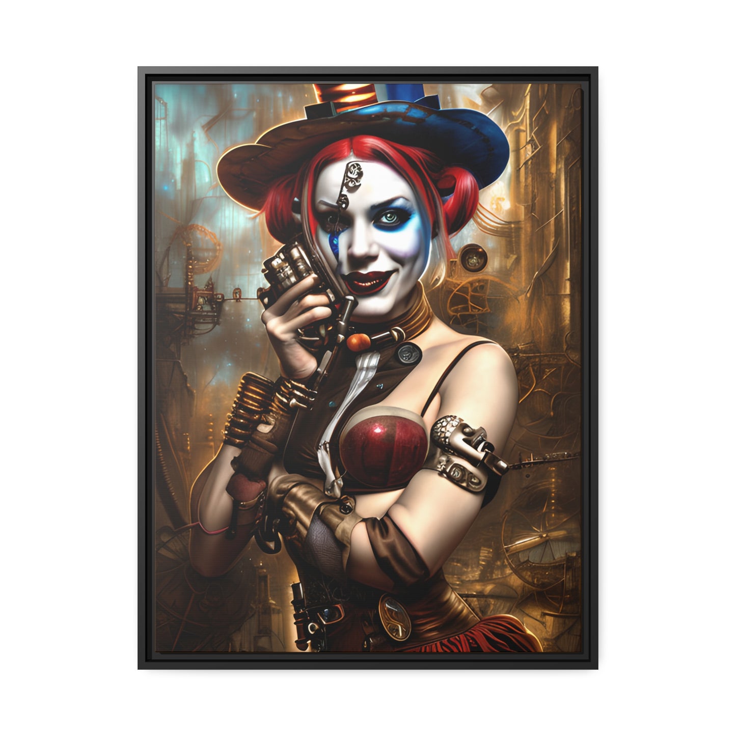 Hyper Realistic Steampunk Harley Quinn Matte Canvas, Black Frame