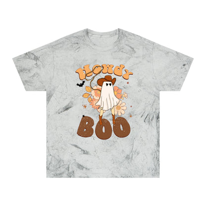 Cowboy Ghost saying Howdy Boo Retro Halloween Unisex Color Blast T-Shirt Gifts for her