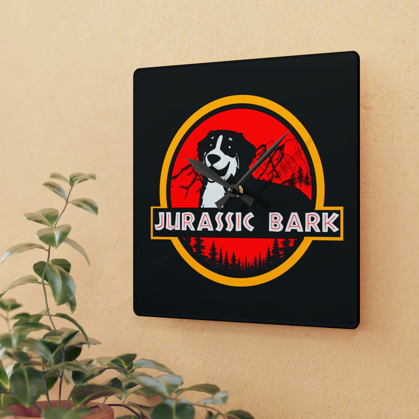 Jurassic Bark Bernese Mountain Dog Acrylic Wall Clock