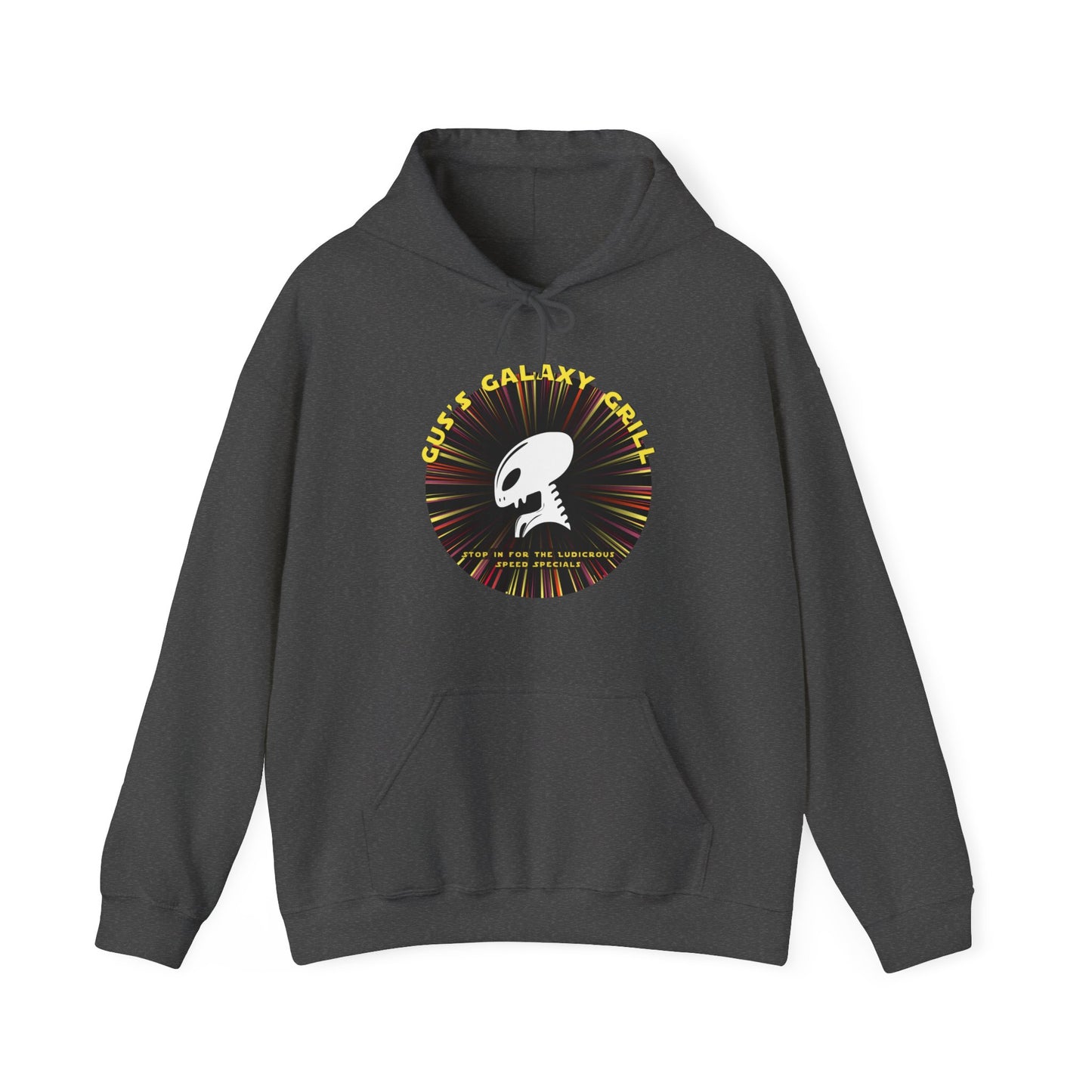 Gus's Galaxy Grill Unisex Heavy Blend™ Hooded Sweatshirt Hooded Hilarity, Galactic Gastro Couture, Intergalactic Apparel