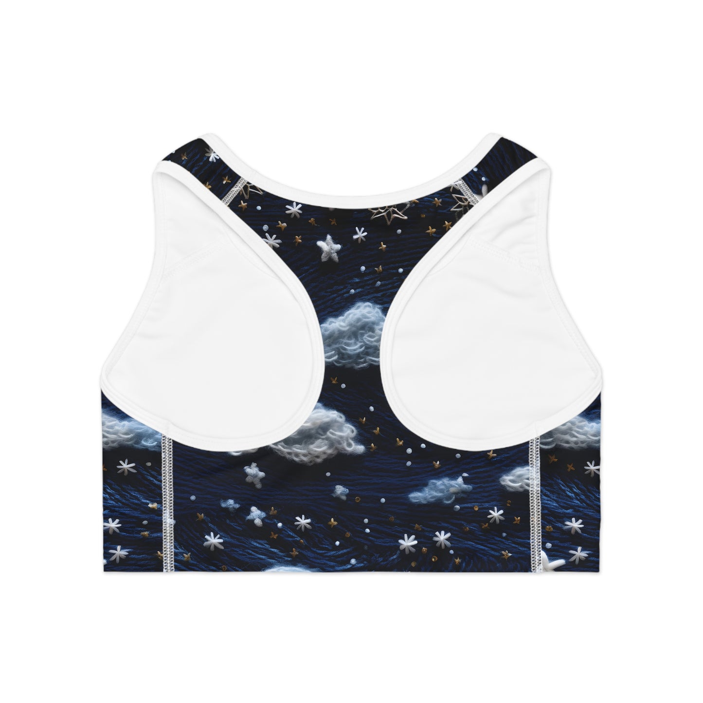 Faux Embroidered Night Sky Women's Sports Bra Stellar Style and Comfort Sports Bra (AOP)