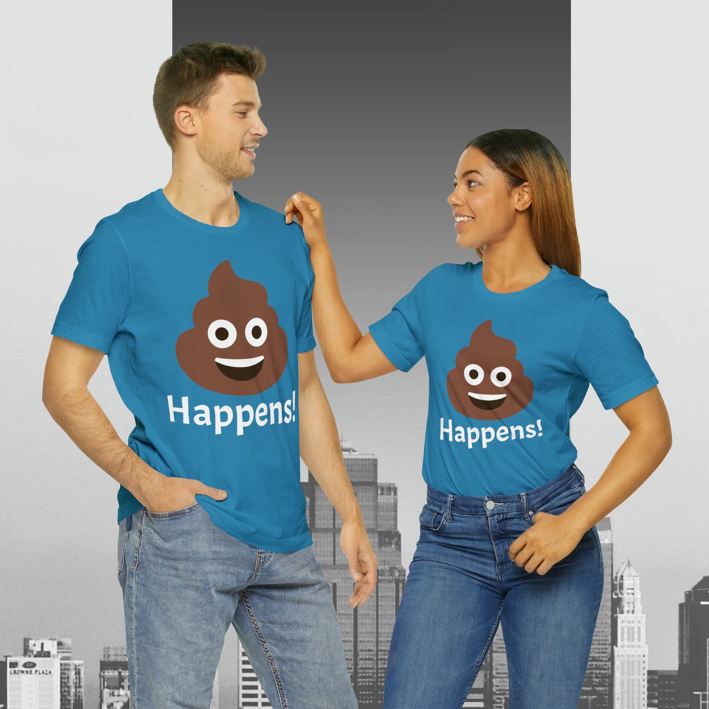 Embrace the Inevitable: 'Happens' Poop Emoji Unisex Jersey T-Shirt