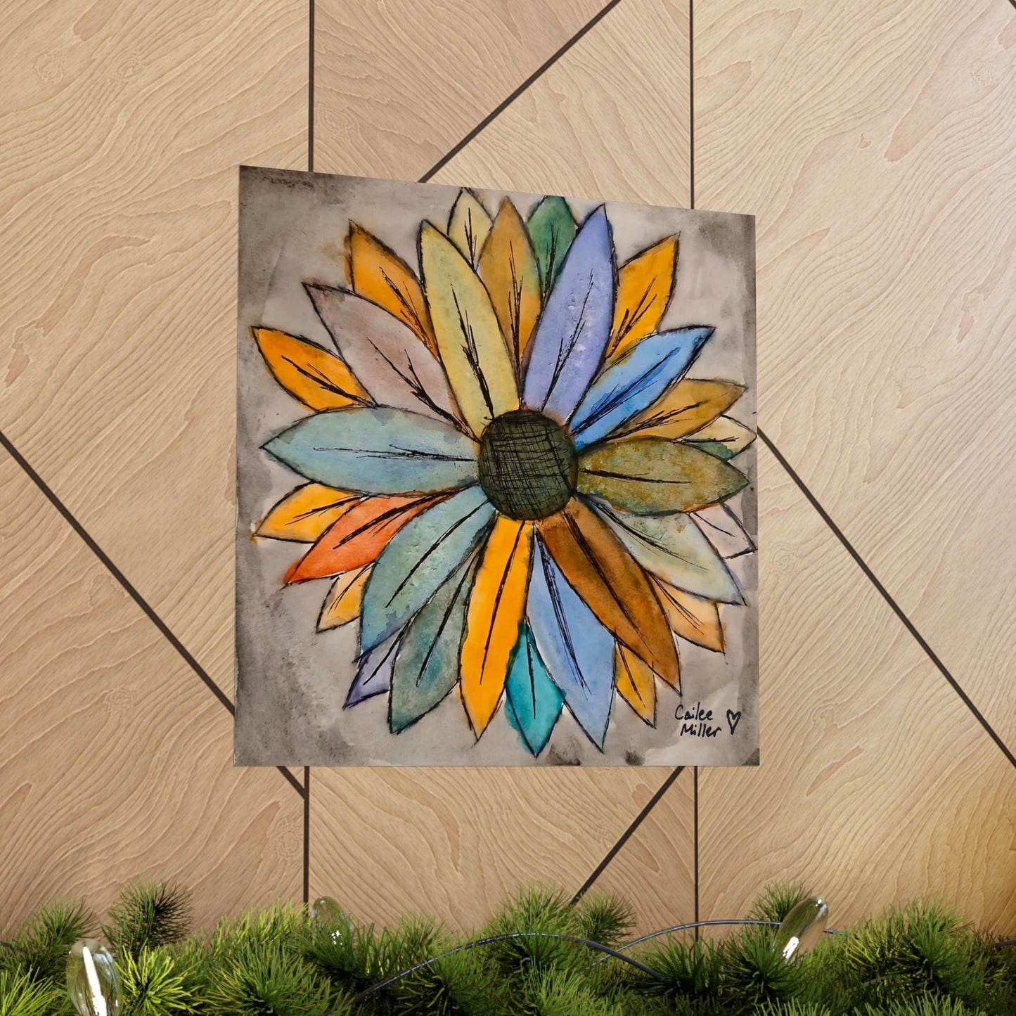 Matte Vertical Poster — Colorful Watercolor Sunflower Art Print from Artist Cailee Miller