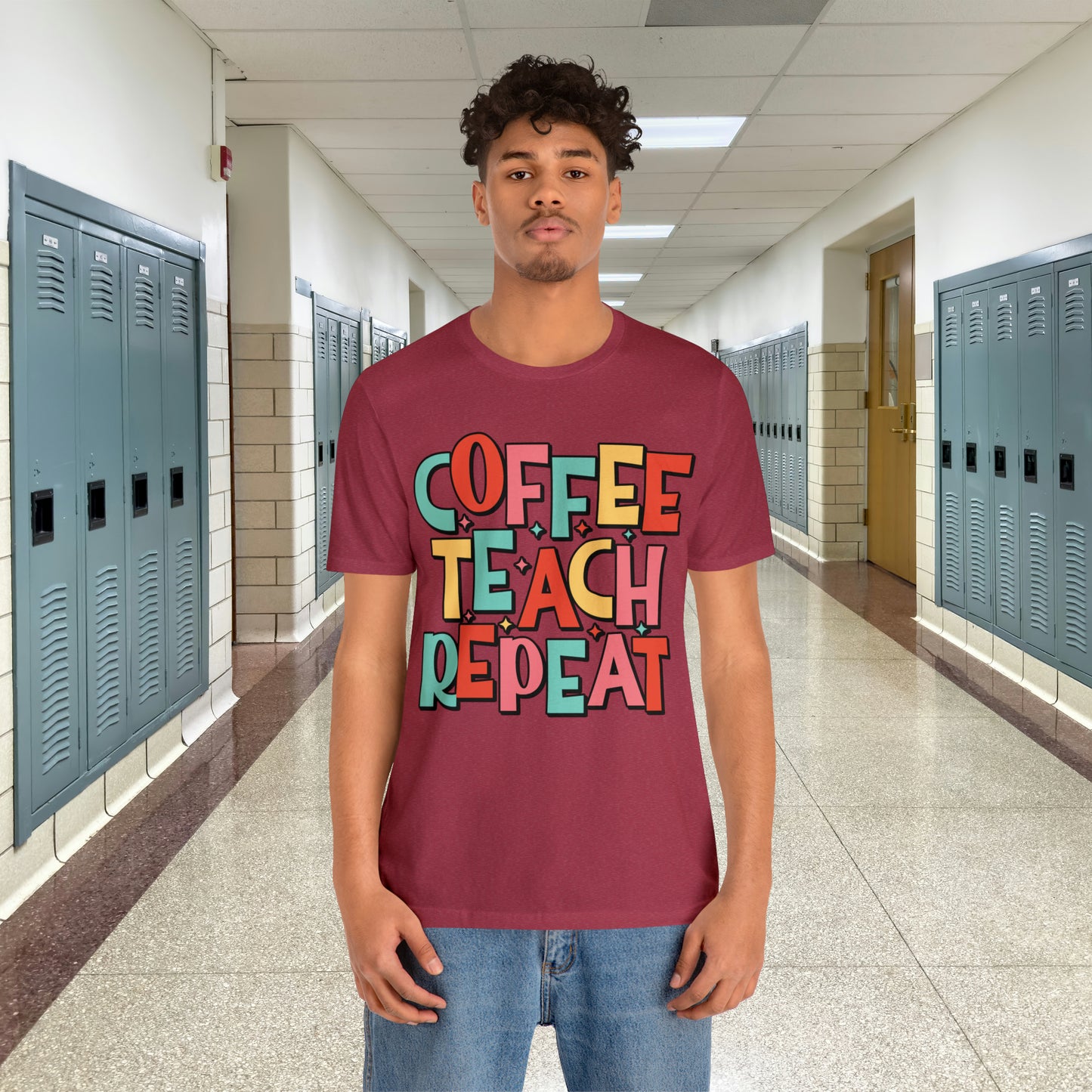 Coffee Teach Repeat Unisex Jersey Short Sleeve Tee