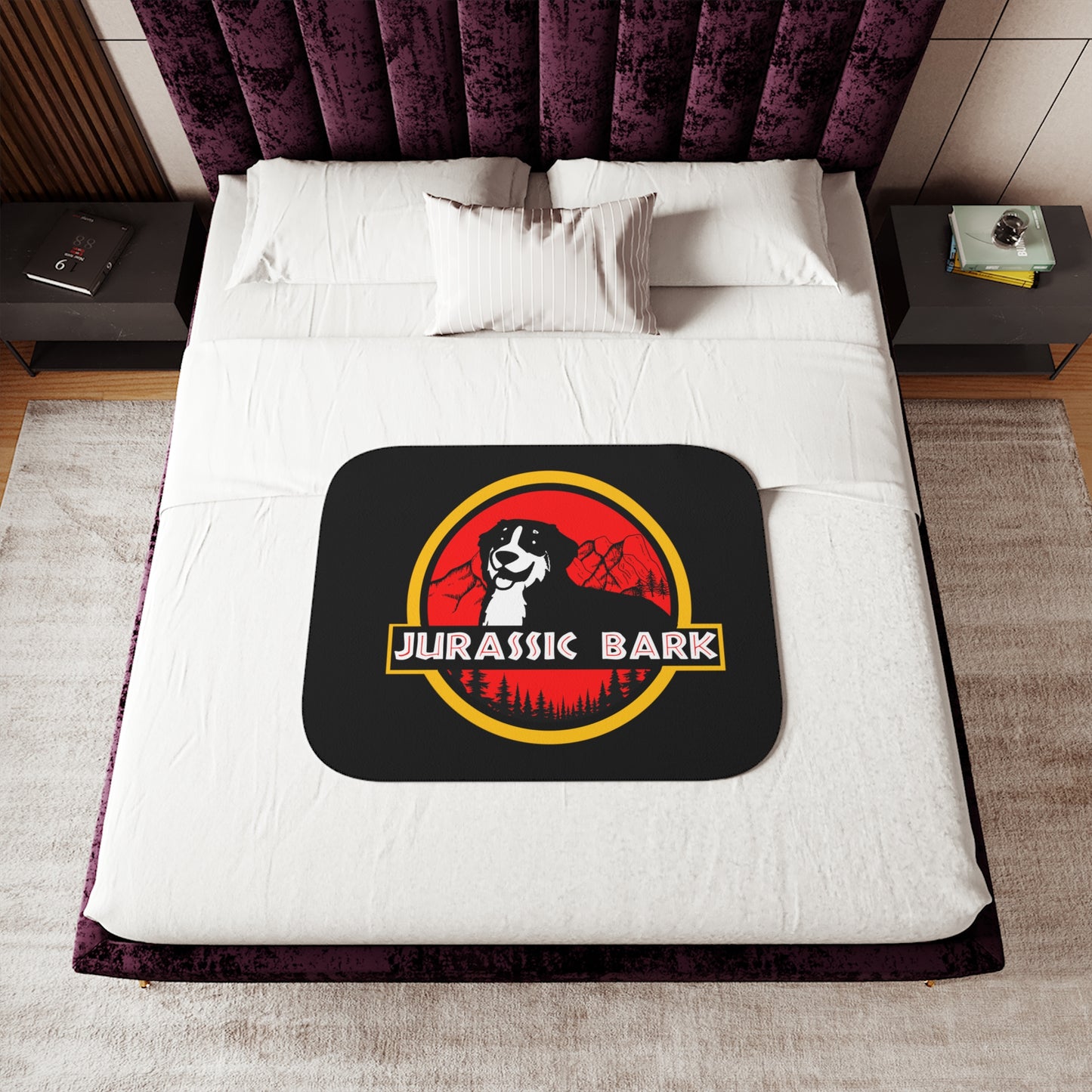 Jurassic Bark Bernese Mountain Dog  Custom Sherpa Blanket, Two Colors