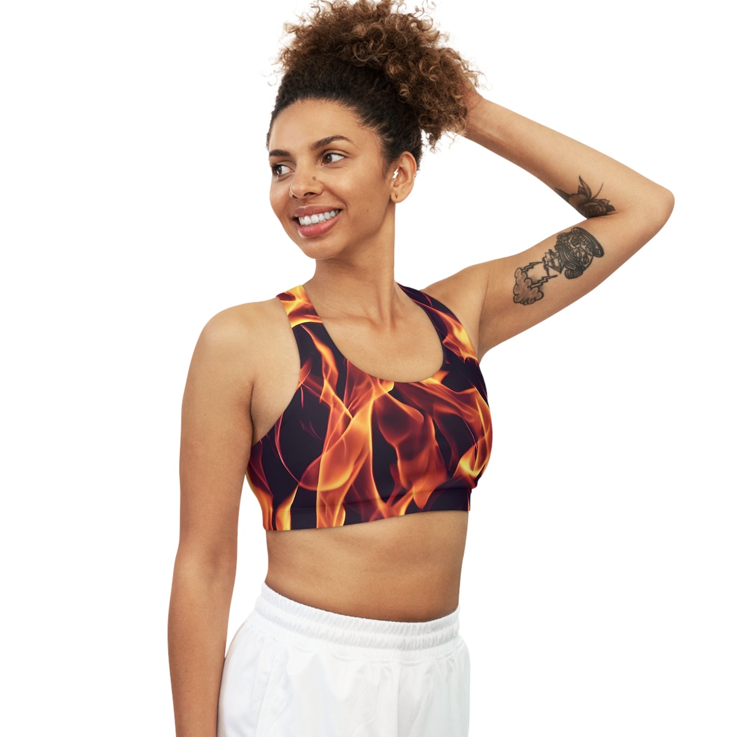 Elevate Your Workout: All Over Print Seamless Sports Bra with Dynamic Flames  Seamless Sports Bra (AOP)