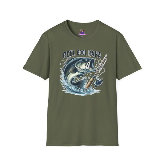 Reel Cool Papa Unisex Softstyle T-Shirt Fishing humor, Fisherman Gift Pun T-Shirt Funny Fish Tee Fishy Vibes Unique Unisex Tee