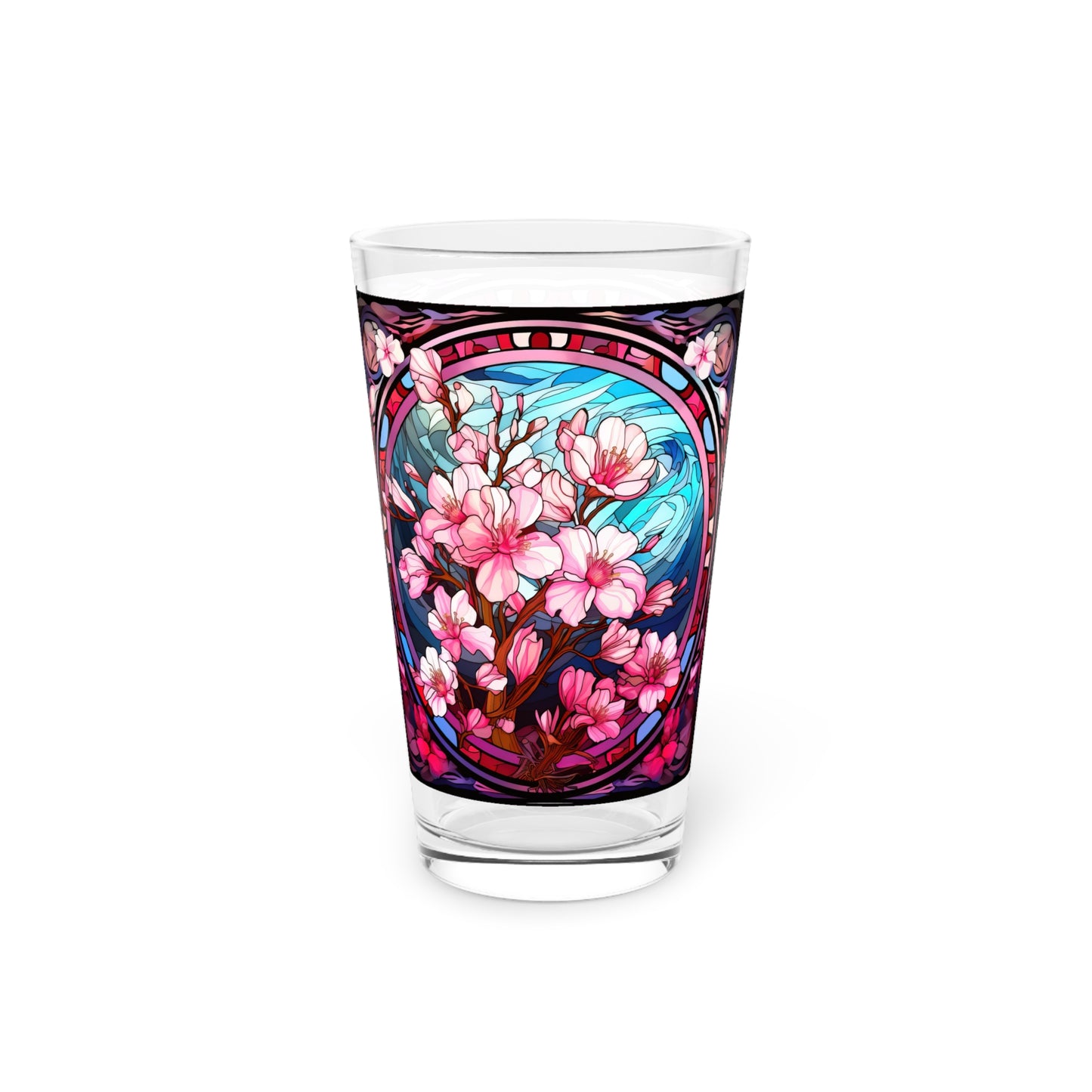 Cherry Blossoms in Full Bloom: A Stained Glass Masterpiece 16oz Pint Glass Gift idea gifts for home decor housewarming gift