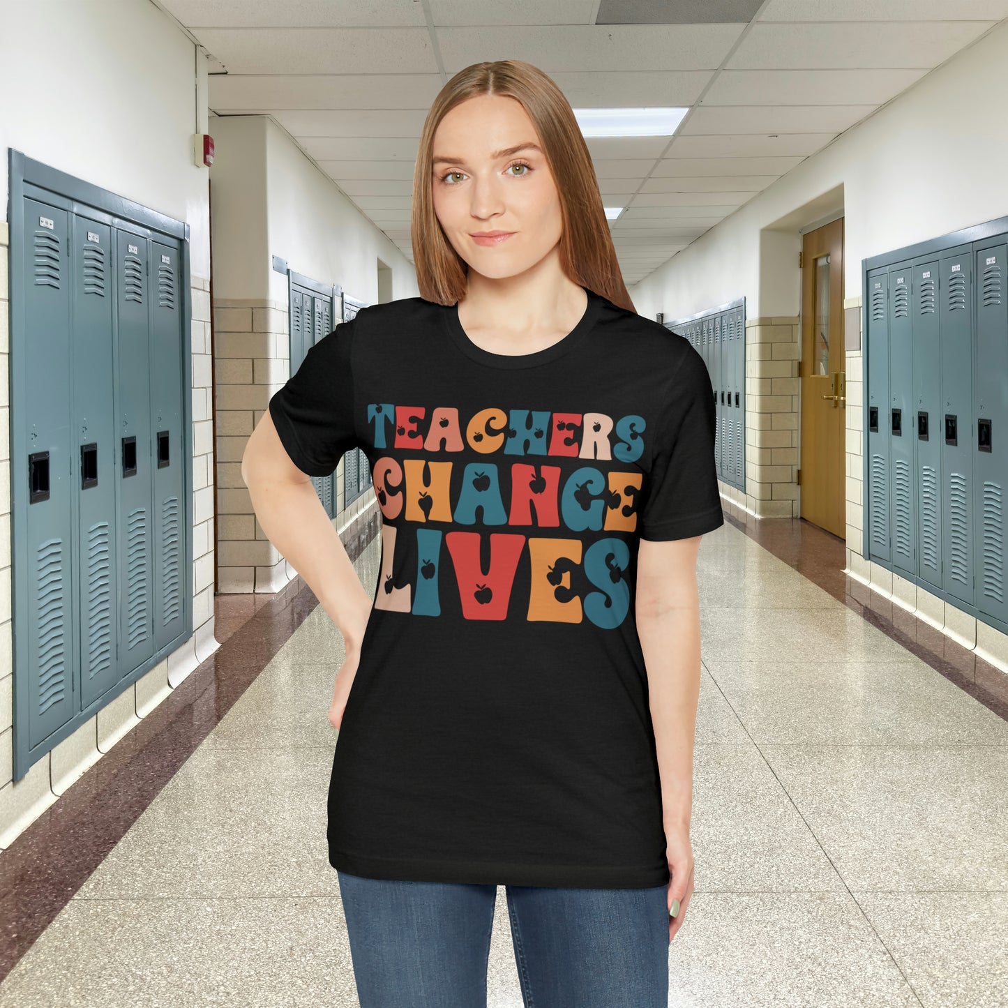 Colorful Teachers Change Lives Back to School Unisex Jersey Short Sleeve Tee Gifts for him, Gifts for Her