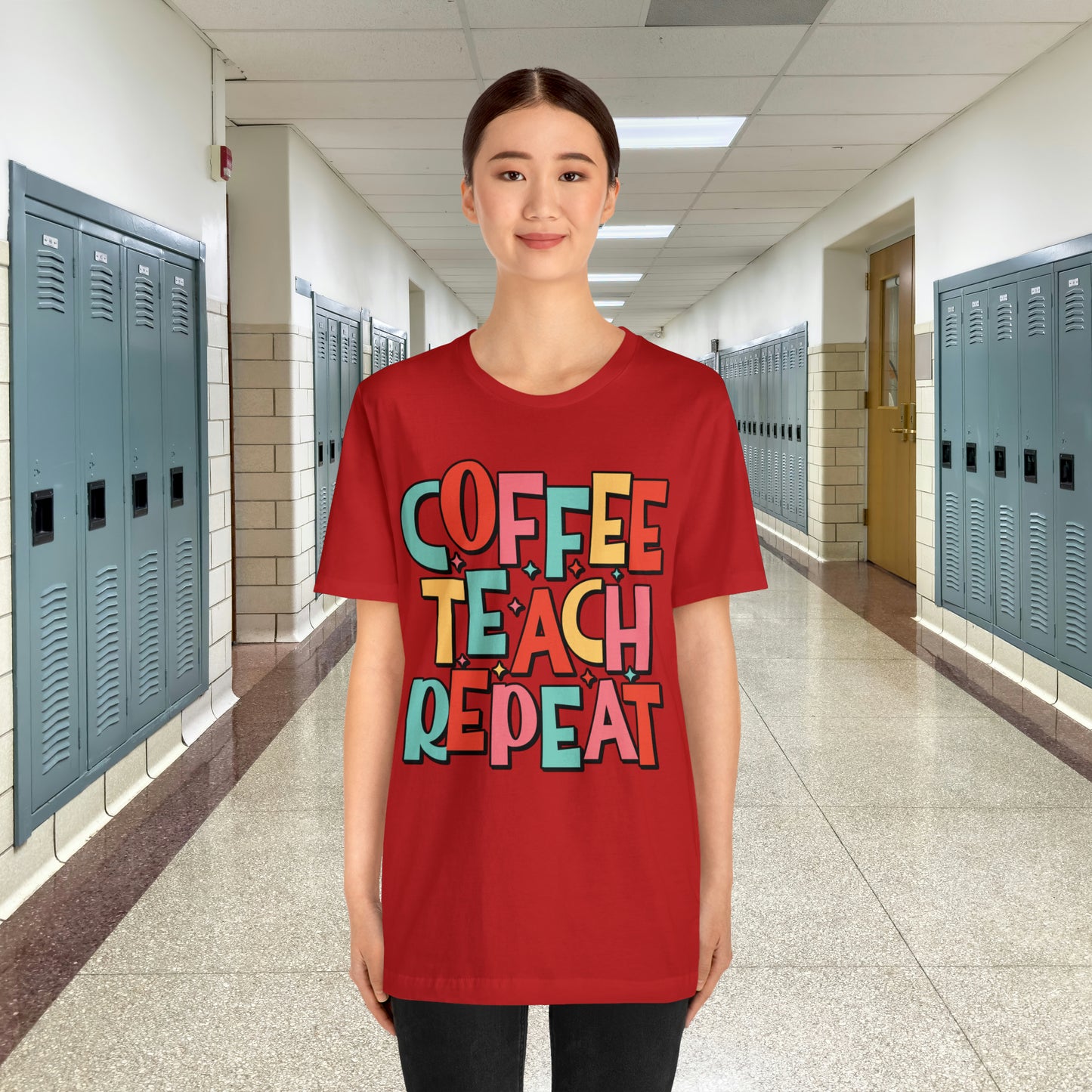 Coffee Teach Repeat Unisex Jersey Short Sleeve Tee