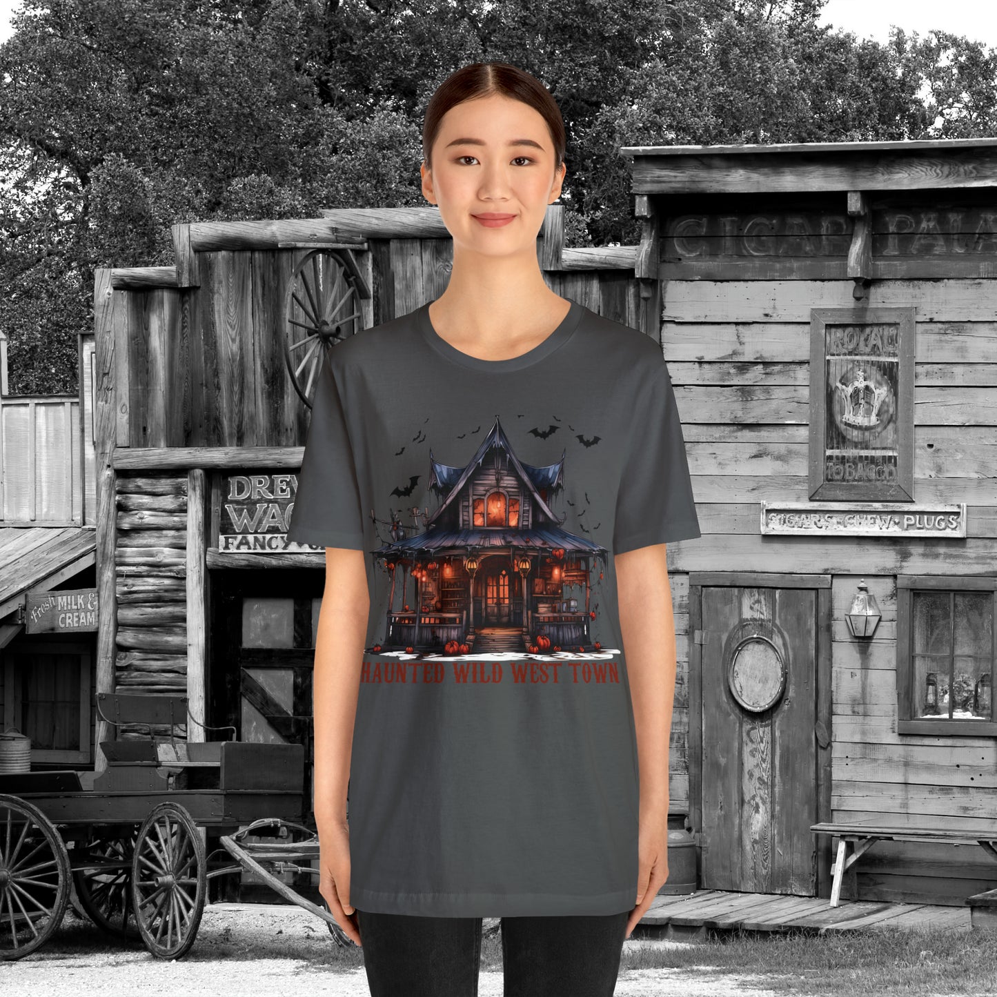 Haunted Wild West Town Halloween Western Unisex Jersey Short Sleeve Tee Gifts for Him Gifts For Her