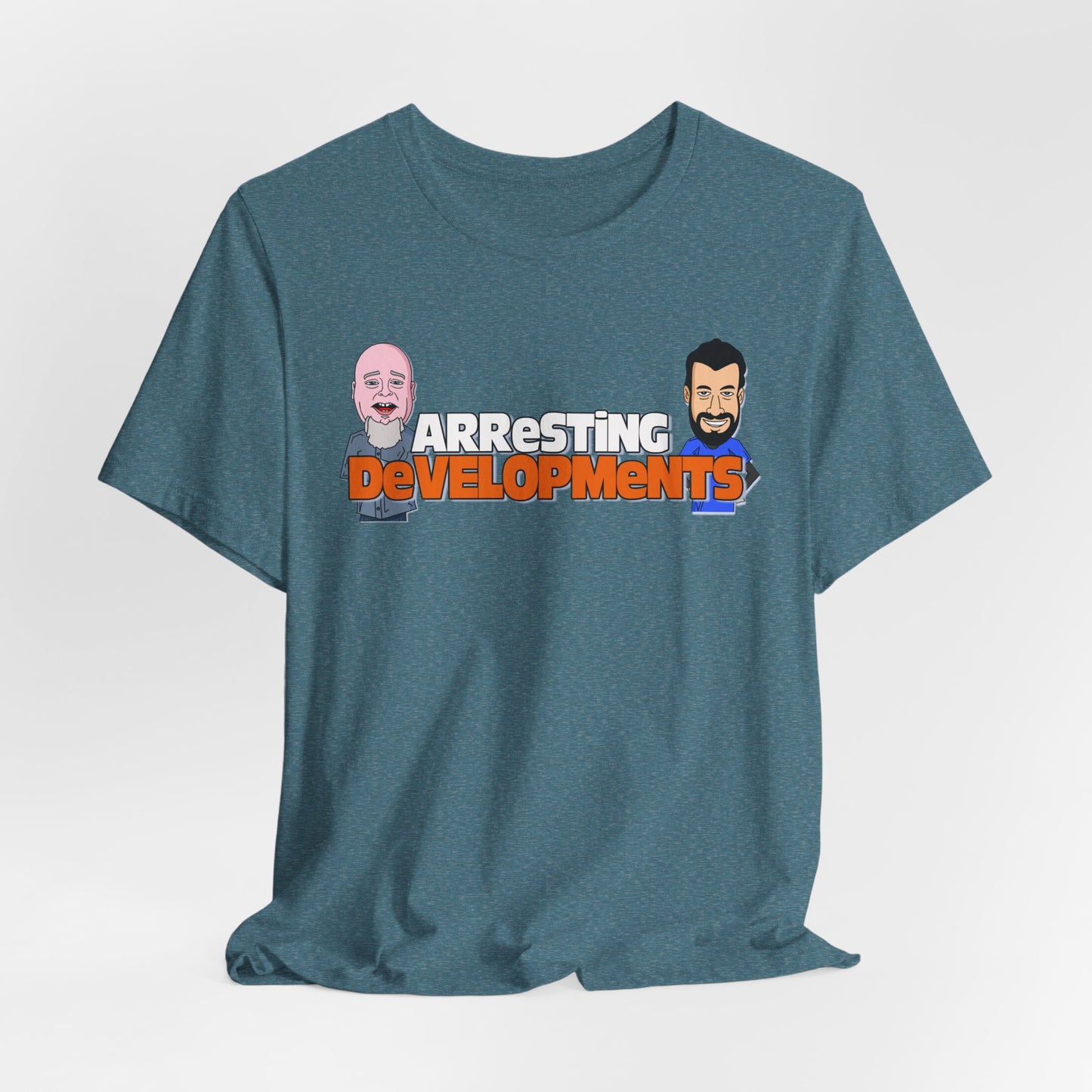 Arresting Developments Illustrated Tee – True Crime Podcast Shirt Featuring Mike Willever & Producer Joe