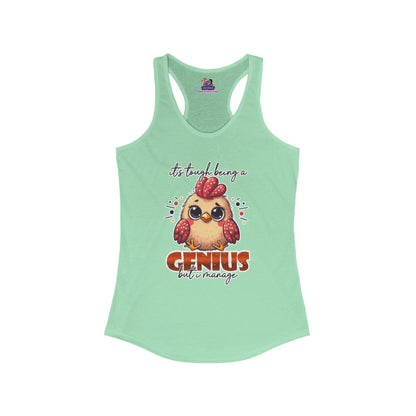 Cluckin' Genius: Navigating Brilliance One Peck at a Time Women's Ideal Racerback Tank