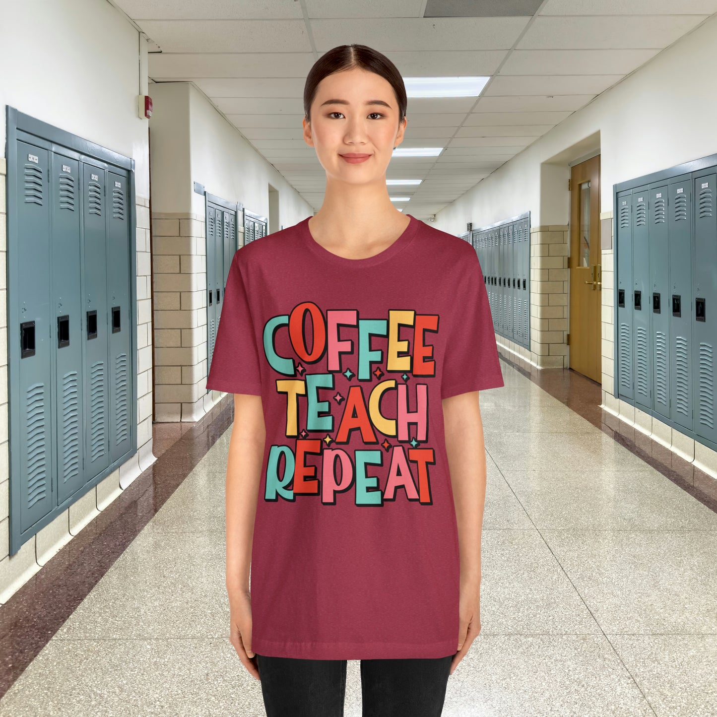 Coffee Teach Repeat Unisex Jersey Short Sleeve Tee