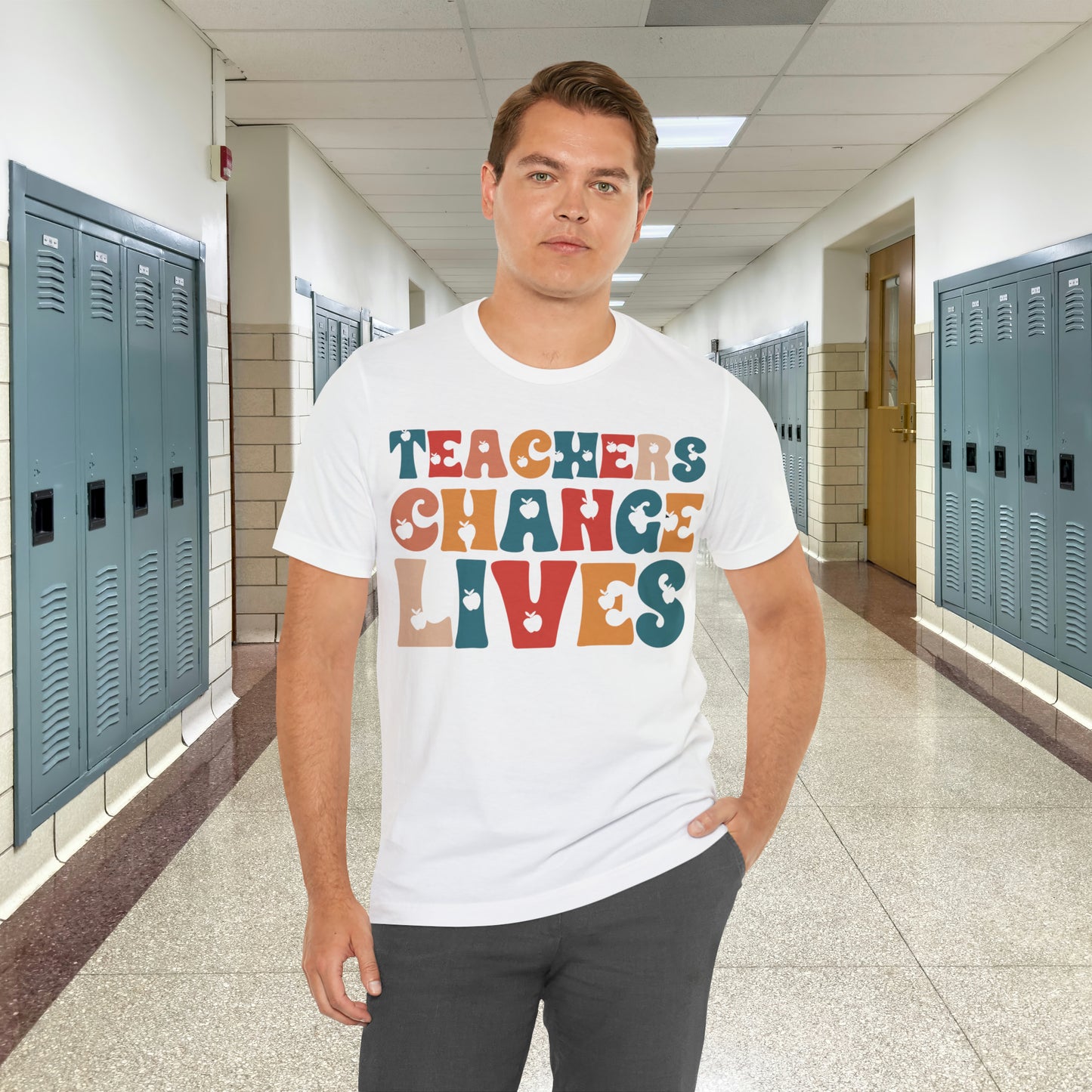 Colorful Teachers Change Lives Back to School Unisex Jersey Short Sleeve Tee Gifts for him, Gifts for Her