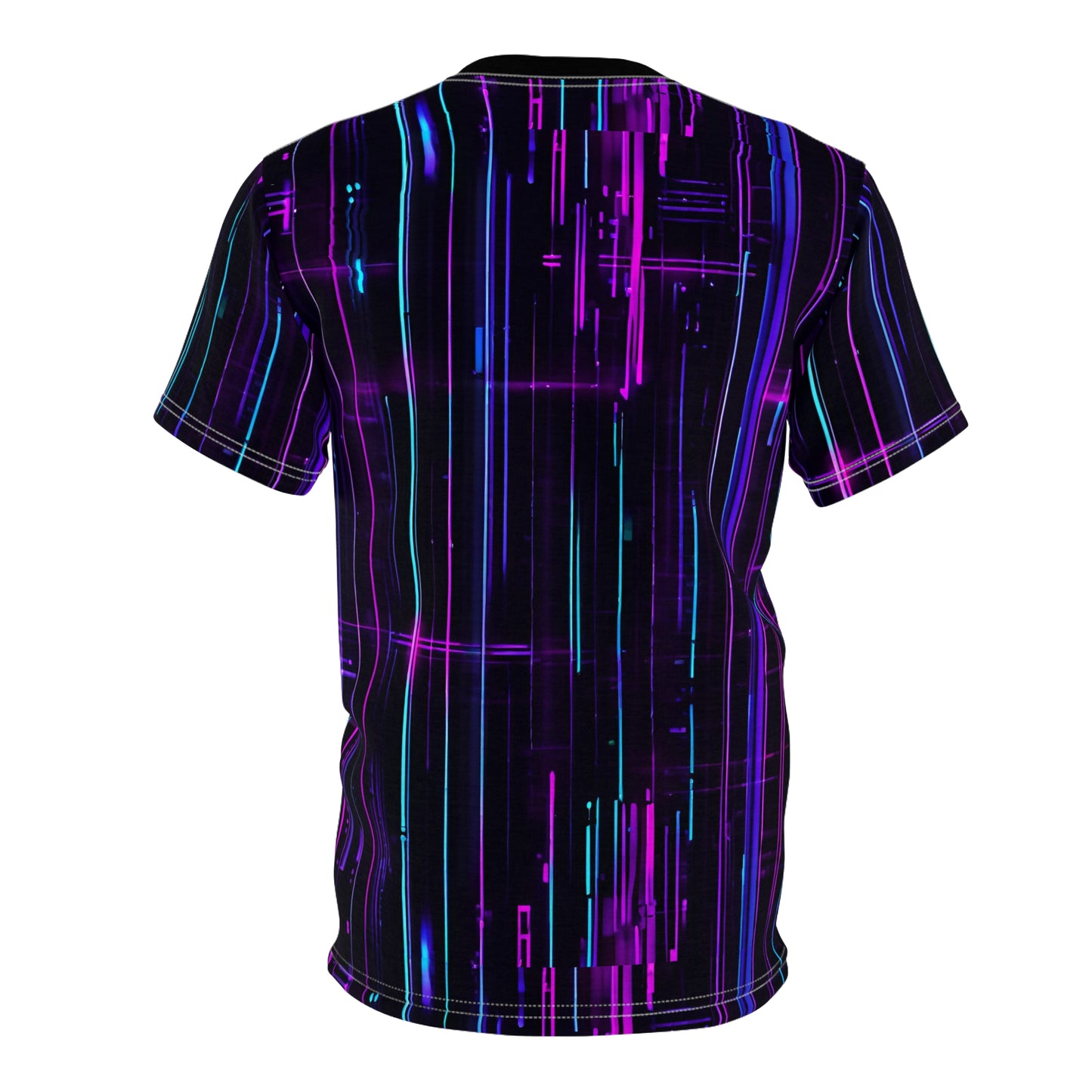 3D Neon Cyborg Skull on Futuristic Lights Cyberpunk Unisex Cut & Sew Tee (AOP)