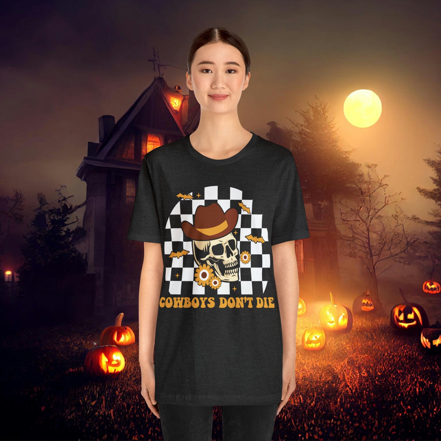 Cowboys Don't Die Retro Western Halloween Unisex Jersey Short Sleeve Tee Gifts for Her Gifts for him.