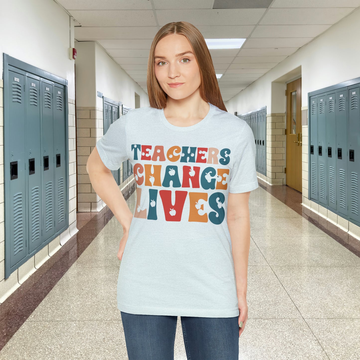 Colorful Teachers Change Lives Back to School Unisex Jersey Short Sleeve Tee Gifts for him, Gifts for Her