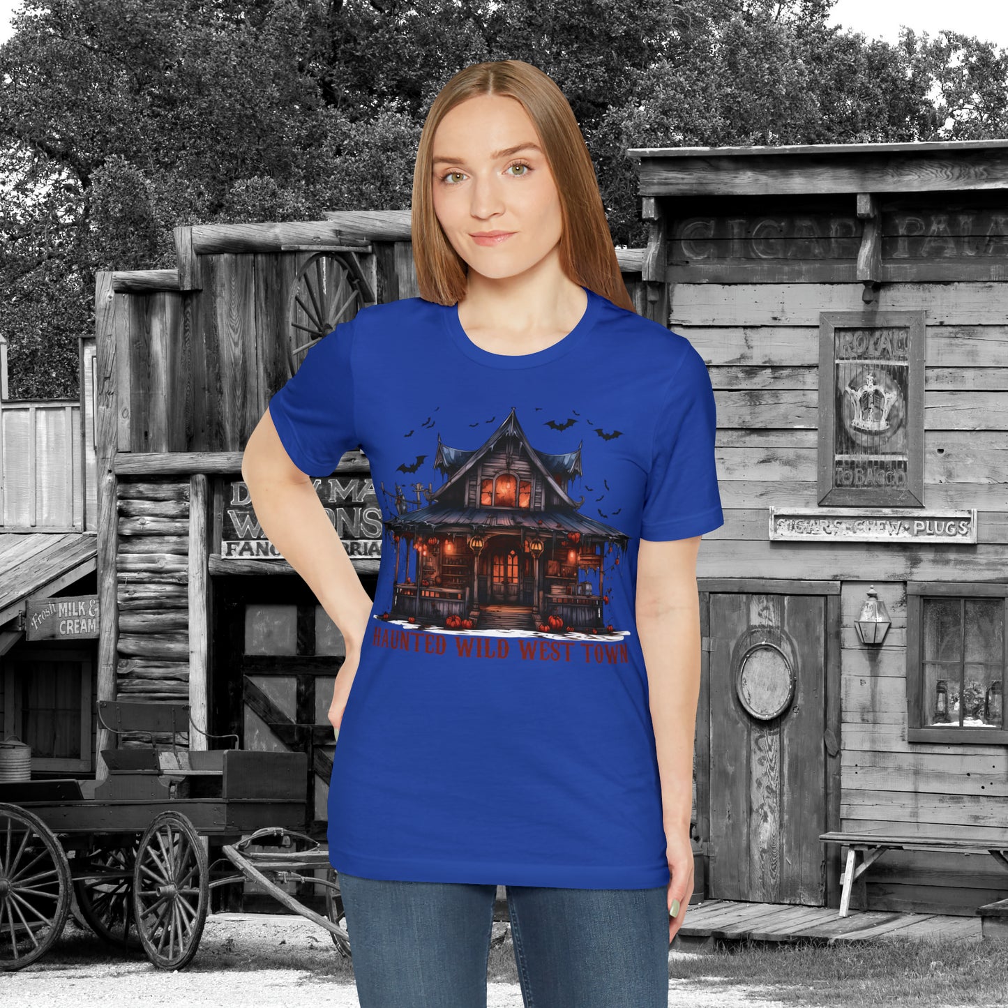 Haunted Wild West Town Halloween Western Unisex Jersey Short Sleeve Tee Gifts for Him Gifts For Her