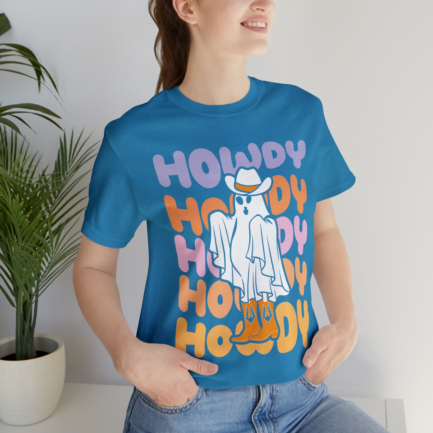 Cowboy Ghost Howdy Retro Halloween Unisex Jersey Short Sleeve Tee Gifts for Him Gifts For Her