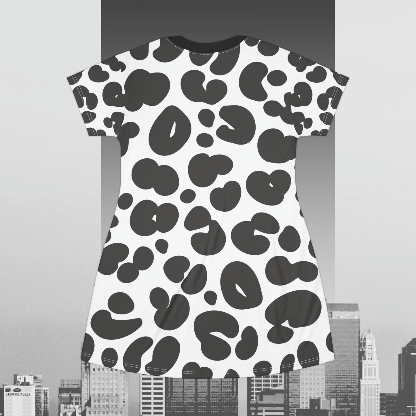 Black and White Cheetah print T-Shirt Dress (AOP)