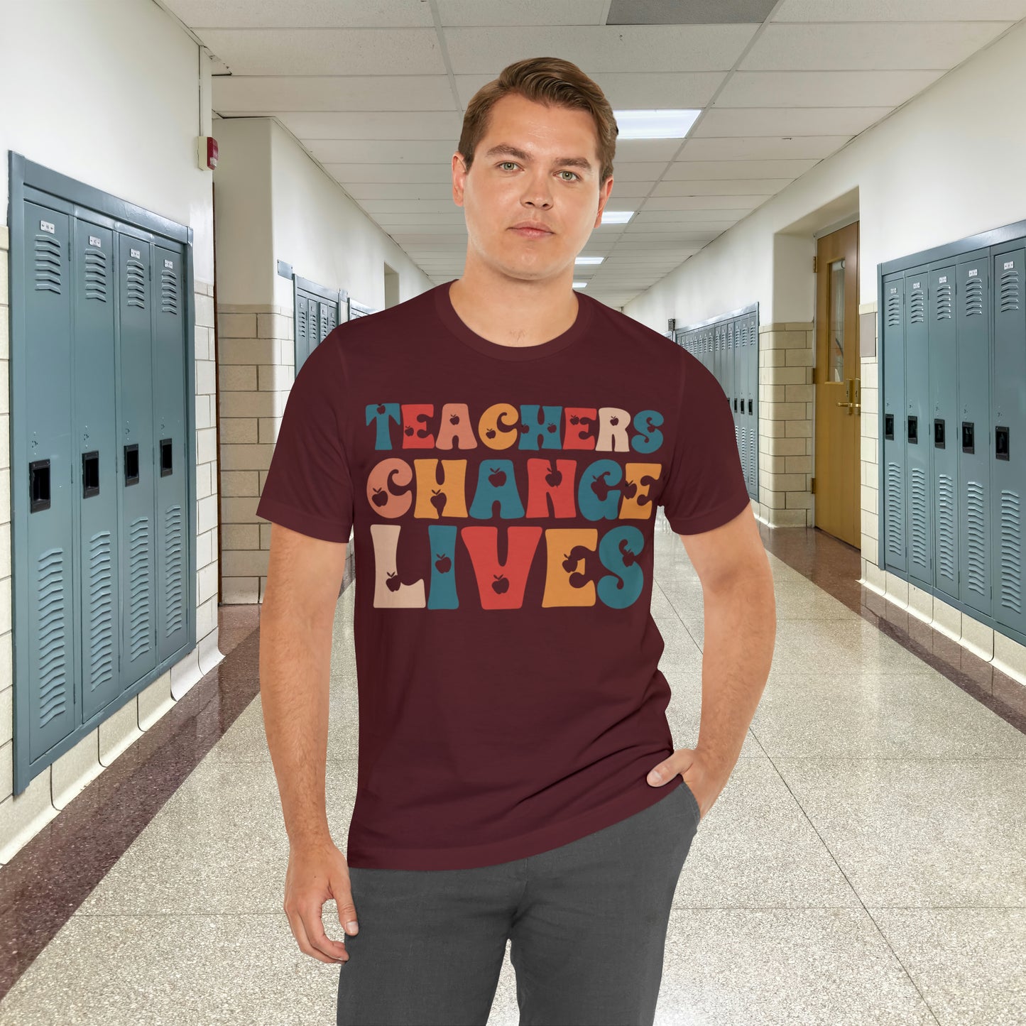 Colorful Teachers Change Lives Back to School Unisex Jersey Short Sleeve Tee Gifts for him, Gifts for Her