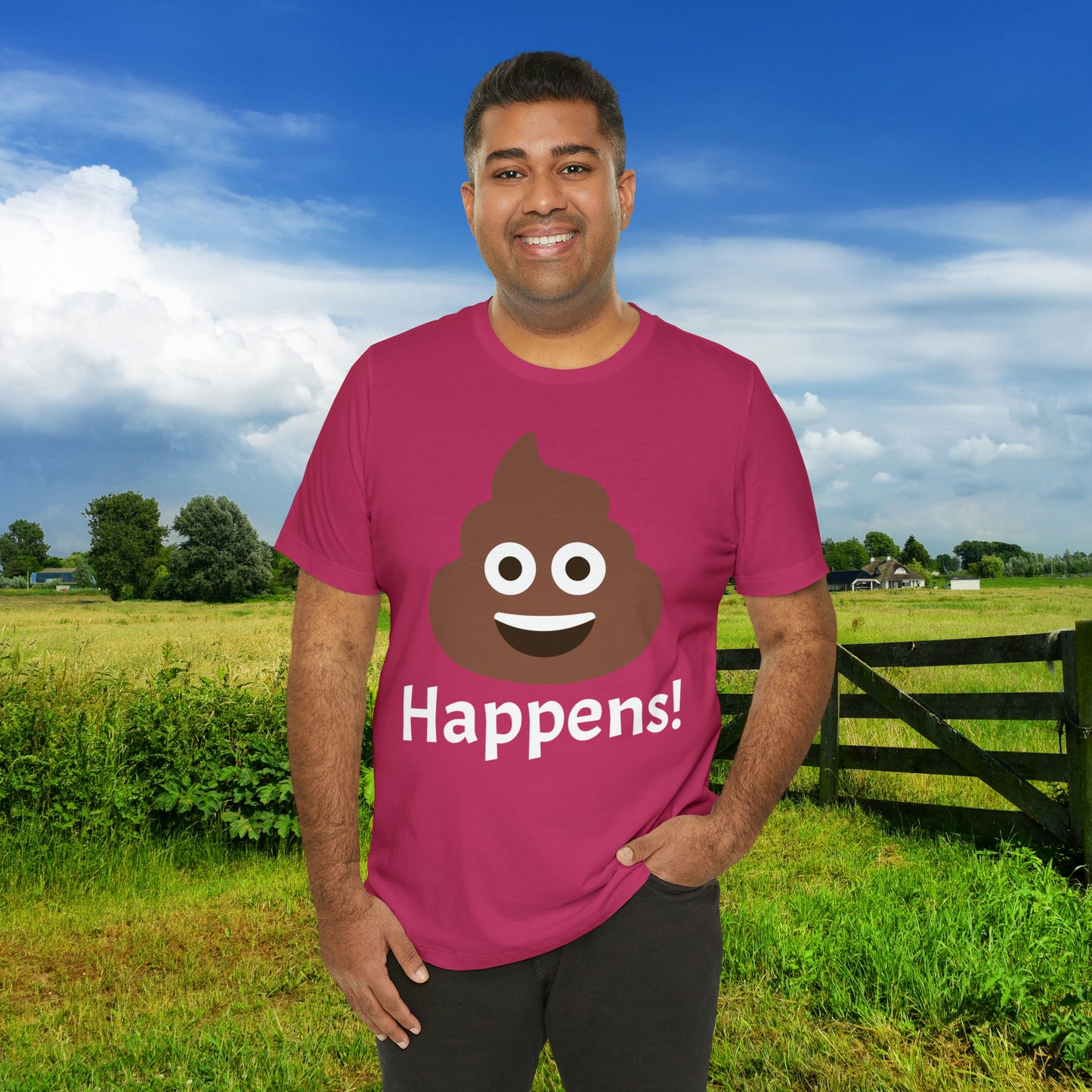 Embrace the Inevitable: 'Happens' Poop Emoji Unisex Jersey T-Shirt