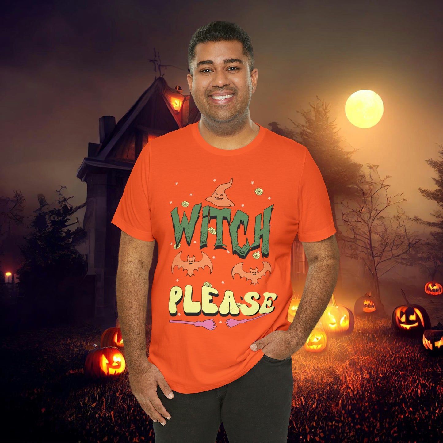 Witch Please Retro Groovy Halloween Unisex Jersey Short Sleeve Tee Gifts for Her Gifts for him