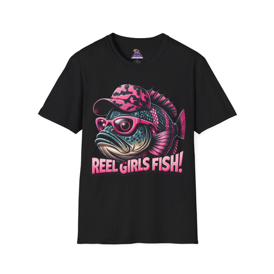 Reel Girls Fish! Unisex Softstyle T-Shirt Fishing humor, Fisherman Gift Pun T-Shirt Funny Fish Tee Fishy Vibes Unique Unisex Tee