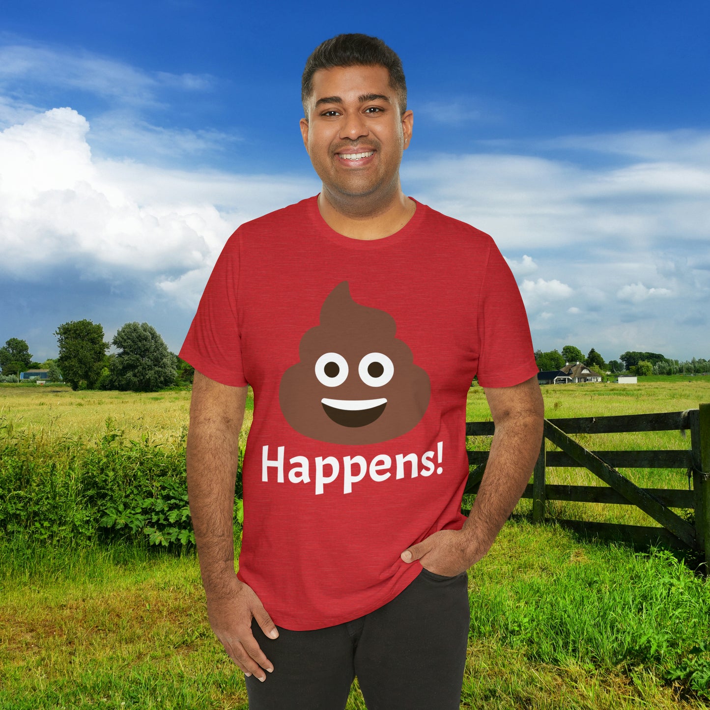 Embrace the Inevitable: 'Happens' Poop Emoji Unisex Jersey T-Shirt