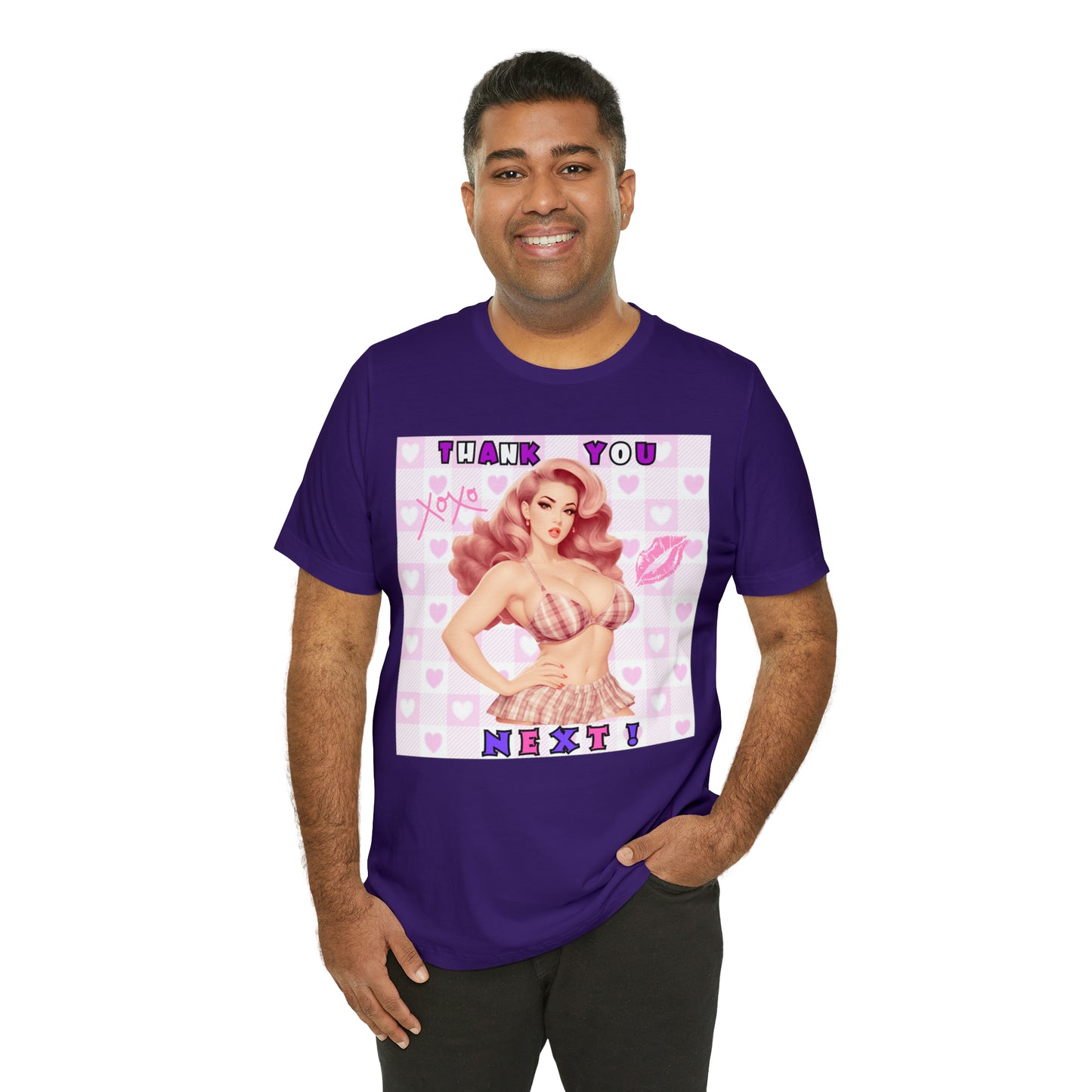 Timeless Elegance: Vintage Pink Pinup Girl "Thank You Next" on a Bella+Canva 3001 Unisex Jersey T-Shirt - A Must-Have Gift for her