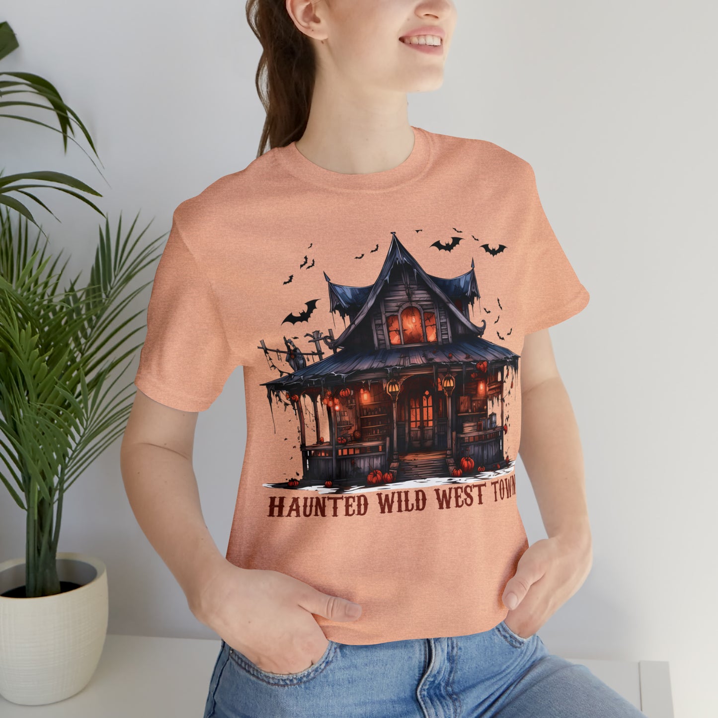 Haunted Wild West Town Halloween Western Unisex Jersey Short Sleeve Tee Gifts for Him Gifts For Her