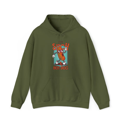 "DirkyThreadz Hot Dog Coolness Hoodie - Quirky Cartoon Design in Bold Blue"