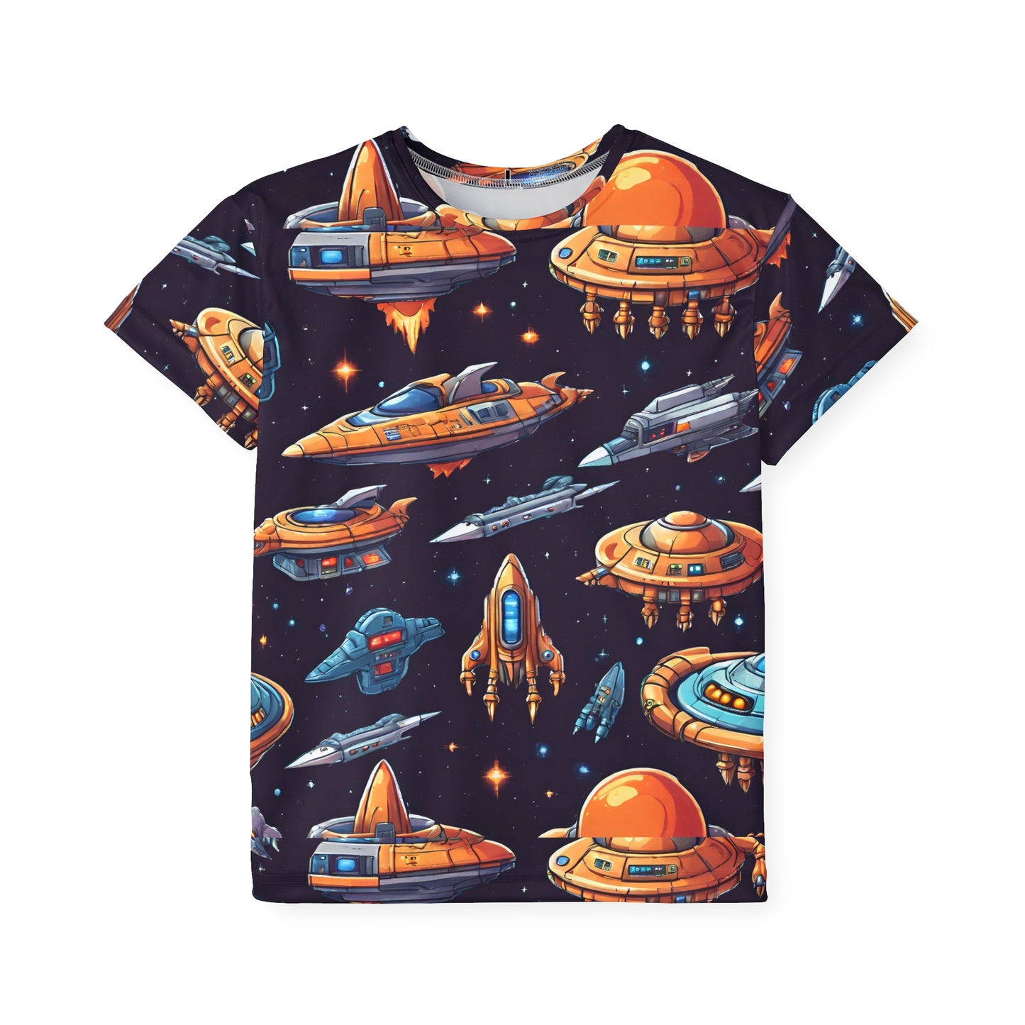 Launch into Playtime: All Over Print Kid Sport Jersey with Space Ships