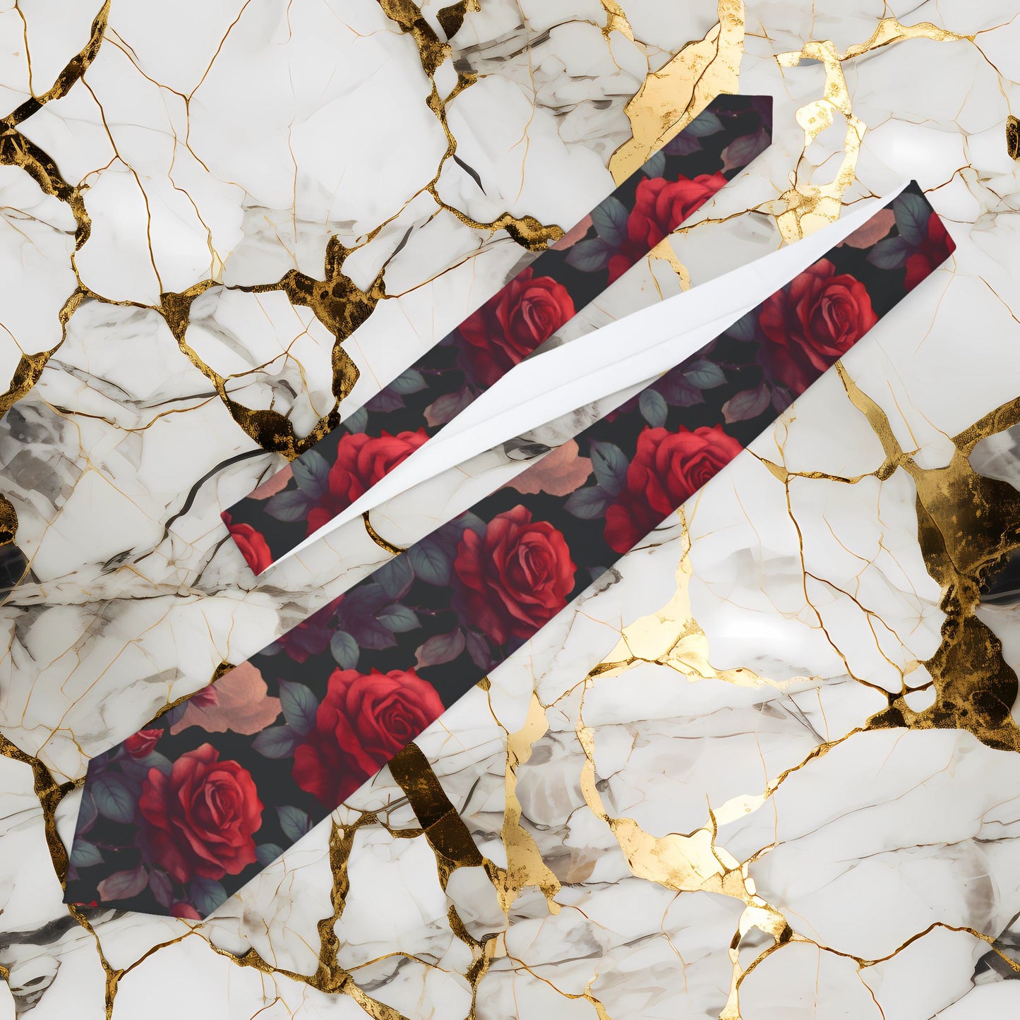 Red Rose Pattern Necktie — Elegant Floral Tie for Weddings & Romantic Occasions